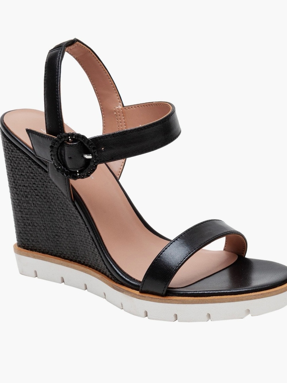 Paolo Black Wedge Sandal with Ankle Buckle